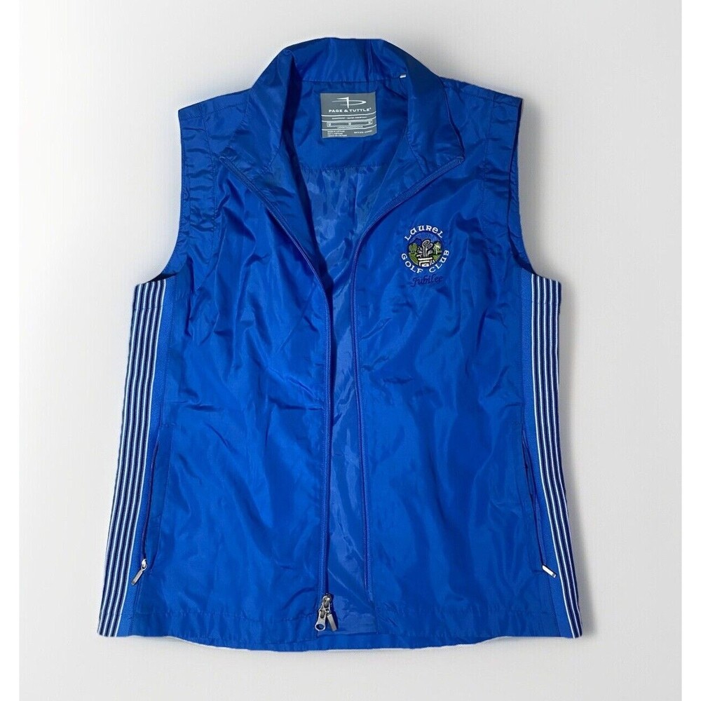 Page & Tuttle Womens Blue Athletic Windbreaker Zip Up Vest Sz Medium Zip Pockets